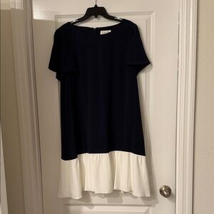 Navy and White Ruffle-Hem Midi Dress by Harper Rose, size 16